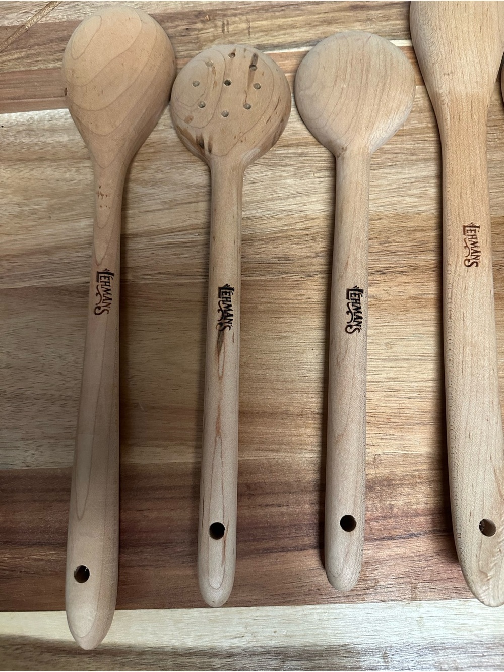 Authentic Lehman’s Natural Wooden Kitchen Serving Spoon Set - 5 Piece